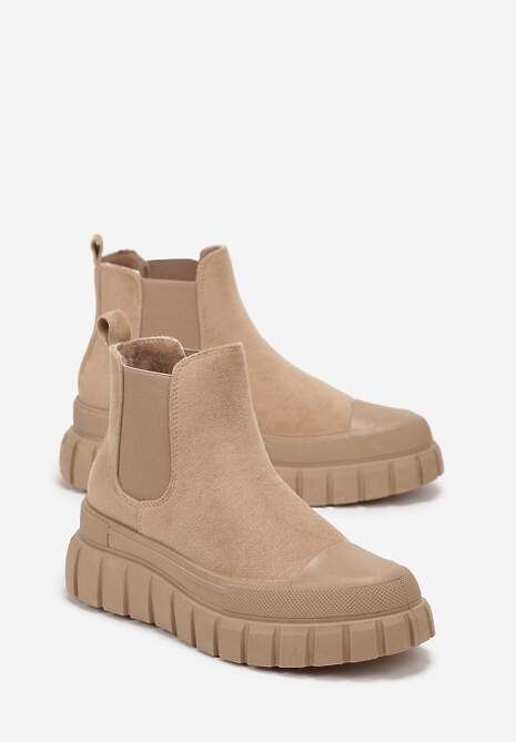 Beżowe Botki Sztylety za Kostkę na Platformie Divit