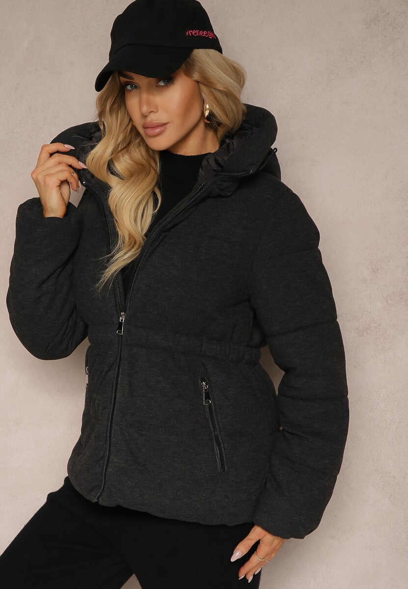 Czarna Kurtka z Pikowanymi Przeszyciami i Kapturem ze Ściągaczami Torisia