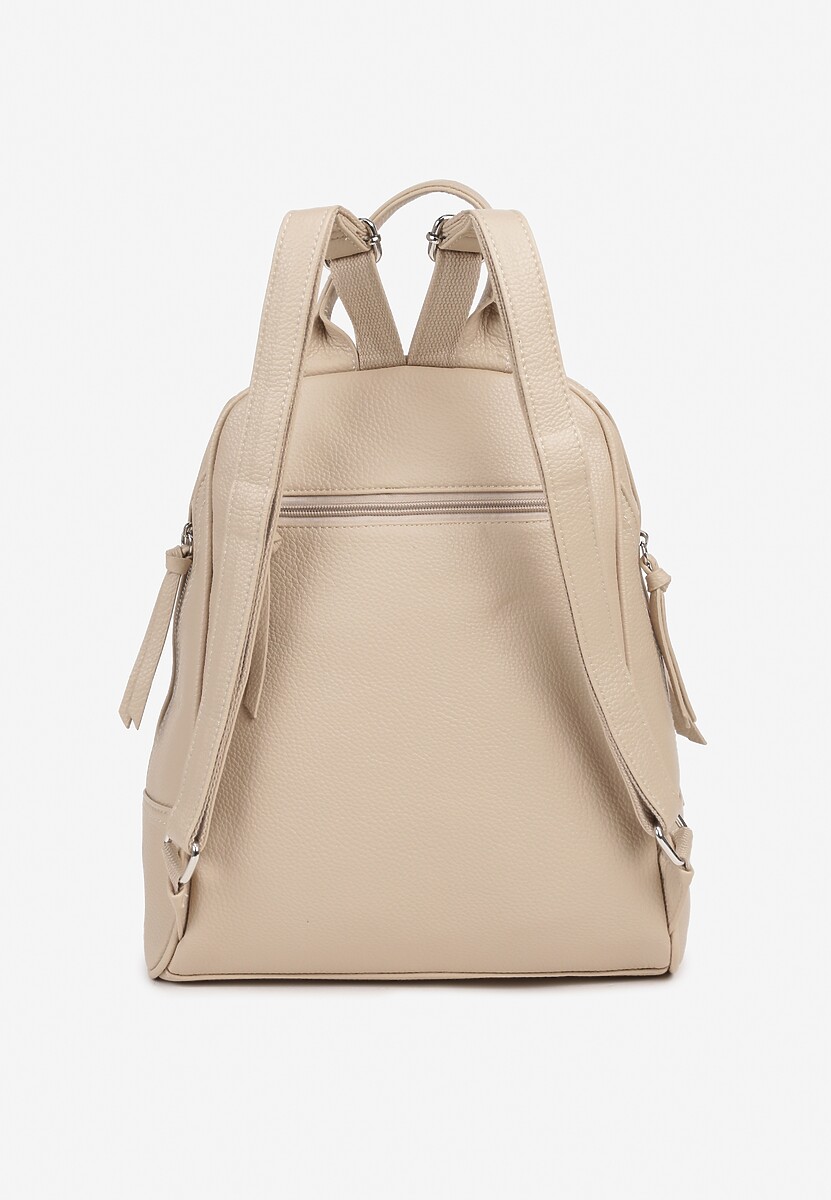 Ciemnobeżowy Plecak z Napisem i Ozdobnymi Suwakami Edelli