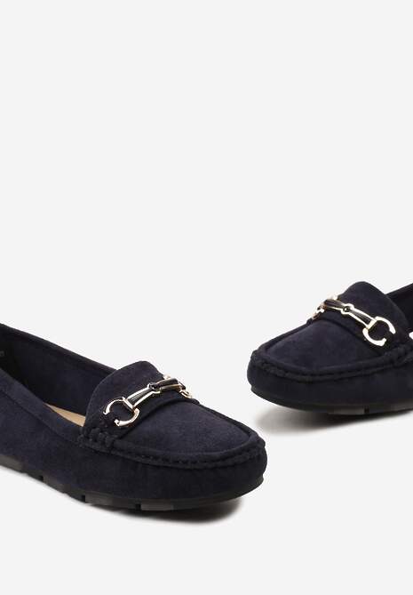 Niebieskie Mokasyny na Płaskiej Podeszwie z Aplikacją i Przeszyciami Tonala