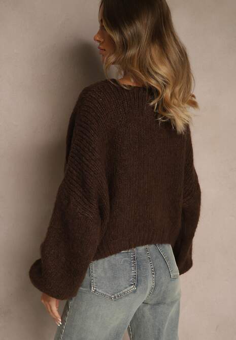 Brązowy Niezapinany Kardigan z Wełną i Wiskozą z Dołączonym Topem Belvane