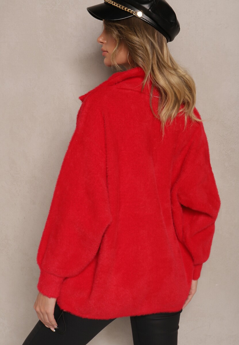 Czerwona Bluza z Wełną ze Ściągaczami i Kołnierzykiem Enadelis