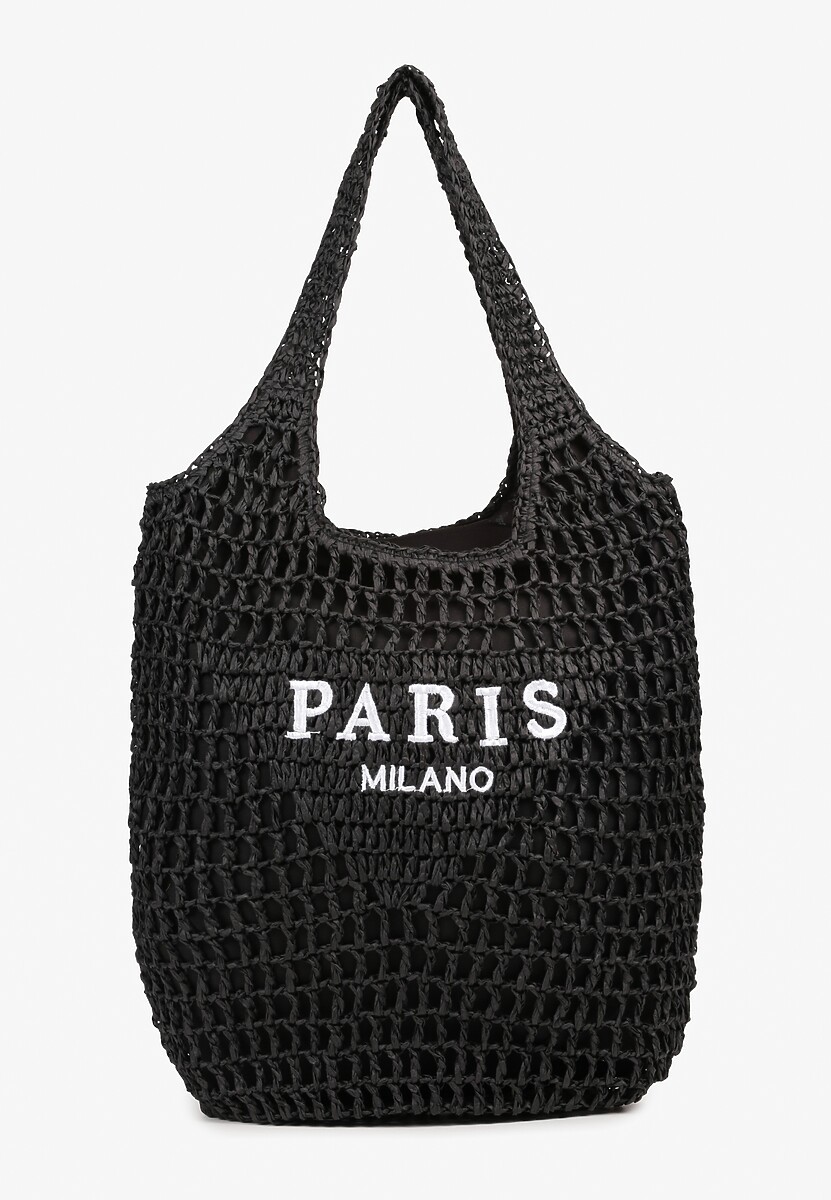 Ciemnobeżowa Torebka Shopperka z Plecionki Ozdobiona Napisami Navillian