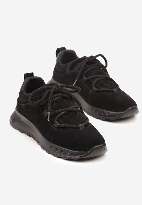 Czarne Zamszowe Sneakersy z Wkładką ze Skóry Naturalnej Dolavienne