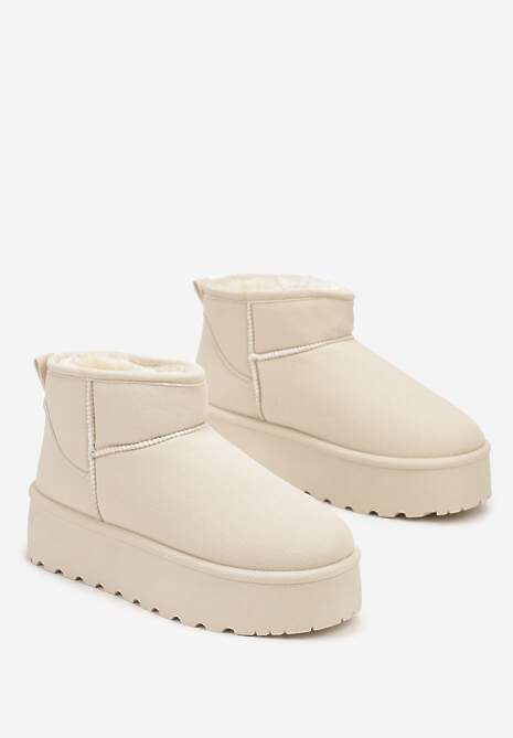 Beżowe Śniegowce na Platformie Ocieplane Futrem Saiveen