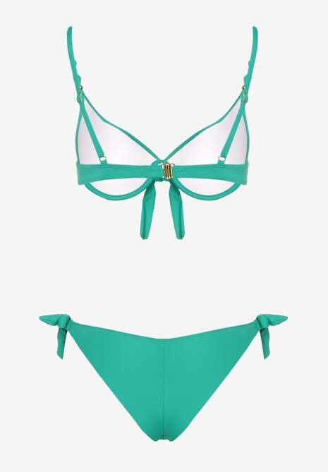 Ciemnozielone Bikini Majtki i Biustonosz z Wiązaniem Sadeenne