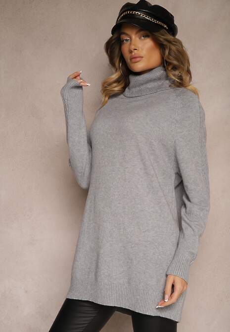 Jasnoszary Golf z Wiskozą Modalem i Ozdobnym Splotem Kesalttia