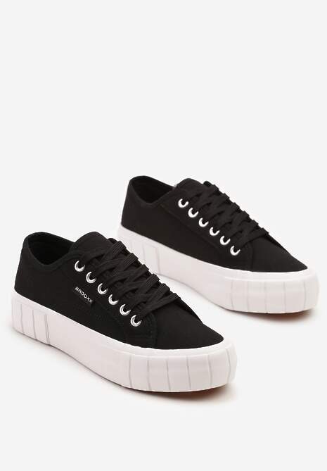 Czarno-Białe Trampki na Tłoczonej Platformie Maivoria