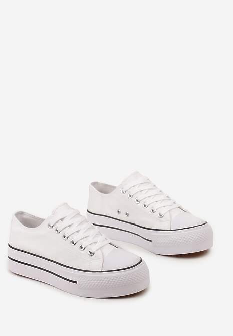 Białe Klasyczne Trampki przed Kostkę na Grubej Podeszwie Lindeheta