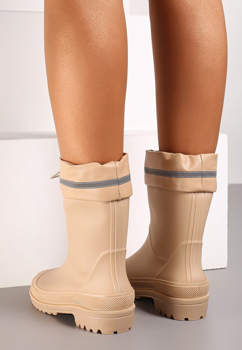 Beżowe Kalosze Hunterki Wykończone Odblaskiem i Ściągaczem Vimariay