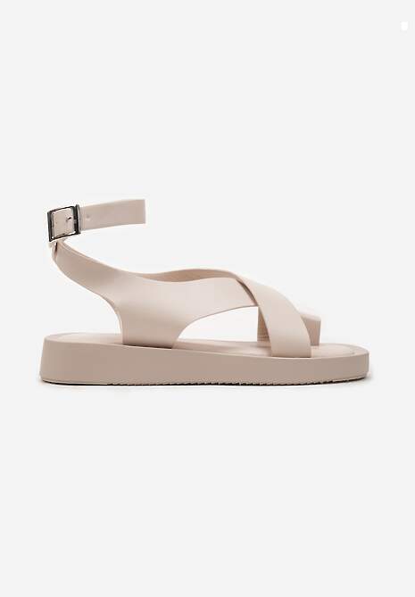 Beżowe Sandały Typo Loop Toe z Imitacji Skóry ze Sprzączką Aucca