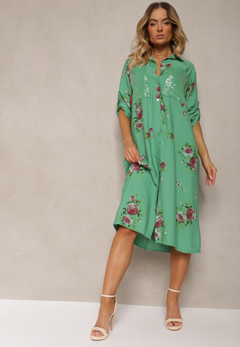 Ciemnozielona Koszulowa Bawełniana Sukienka Zapinana na Guziki Nuramla