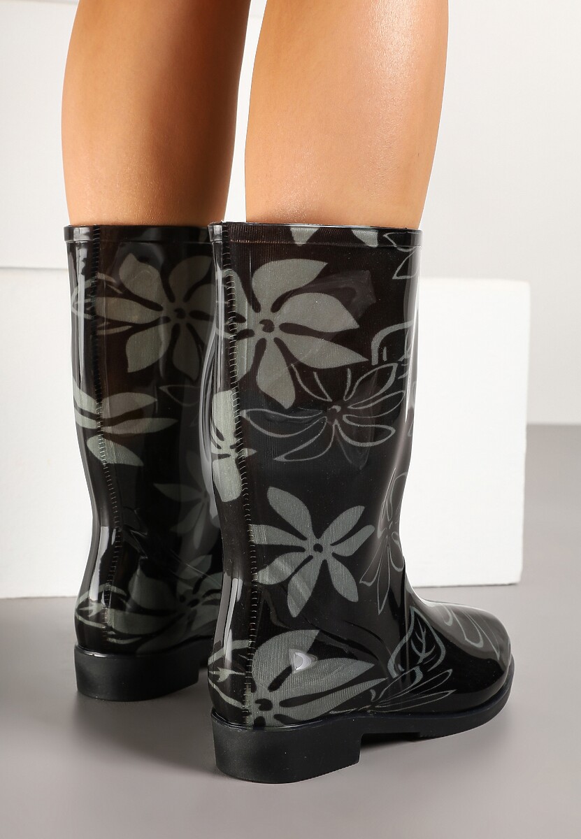 Czarno-Zielone Kalosze z Minimalistycznym Wzorem w Kwiaty Harivan