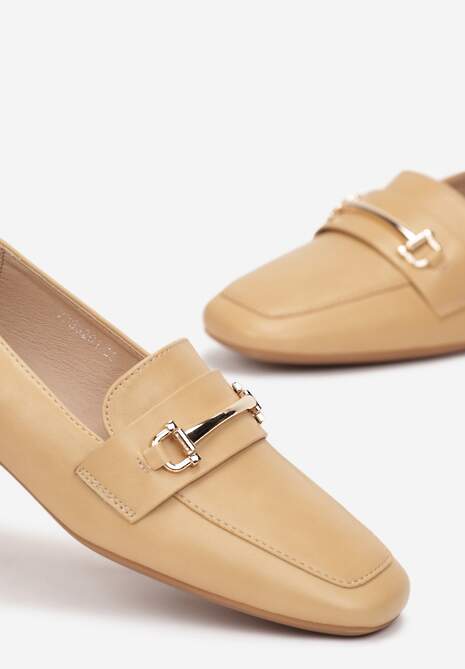 Ciemnobeżowe Mokasyny z Klamerką i Kwadratowym Noskiem Zinven