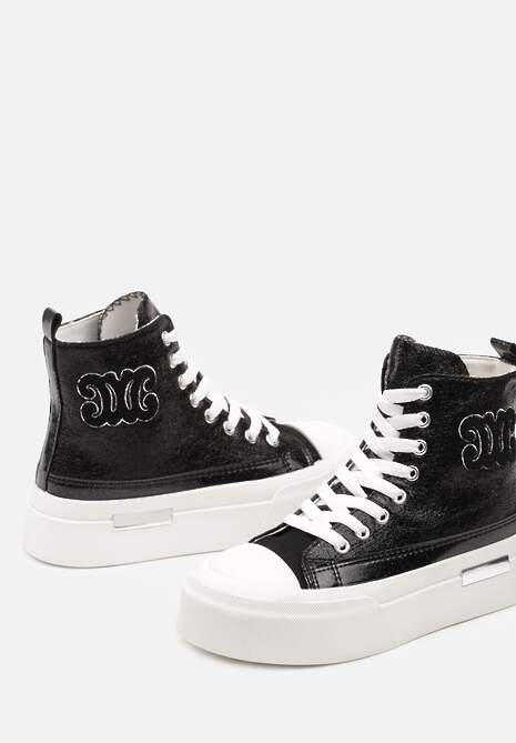 Czarne Trampki za Kostkę na Platformie z Ozdobną Wstawką Mesidra