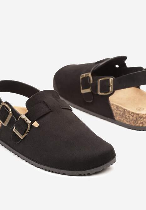 Czarne Sandały Chodaki z Ozdobną Klamerką i Paskiem Senelra