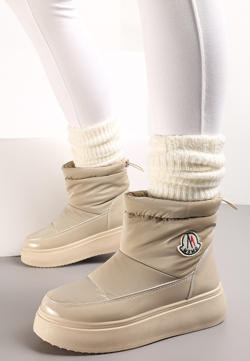 Ciemnobeżowe Krótkie Śniegowce na Grubej Podeszwie ze Ściągaczem Mitta