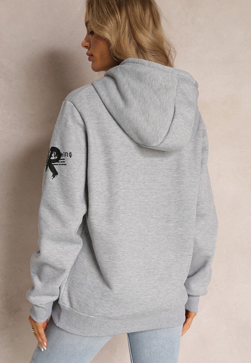 Jasnoszara Bluza z Polarem i Nadrukiem Thalindra