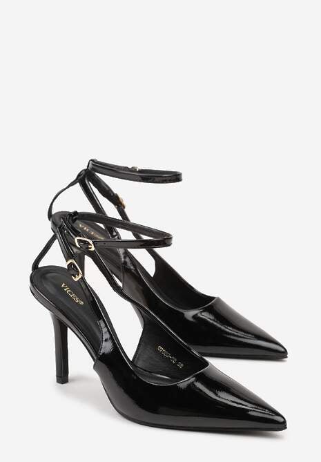 Czarne Sandały Lakierowane Vices na Szpilce Typu Slingback Dolenita
