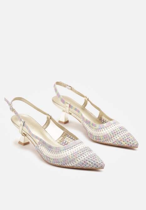 Beżowo-Różowe Plecione Sandały Sling-Back ze Sprzączką Ilorina