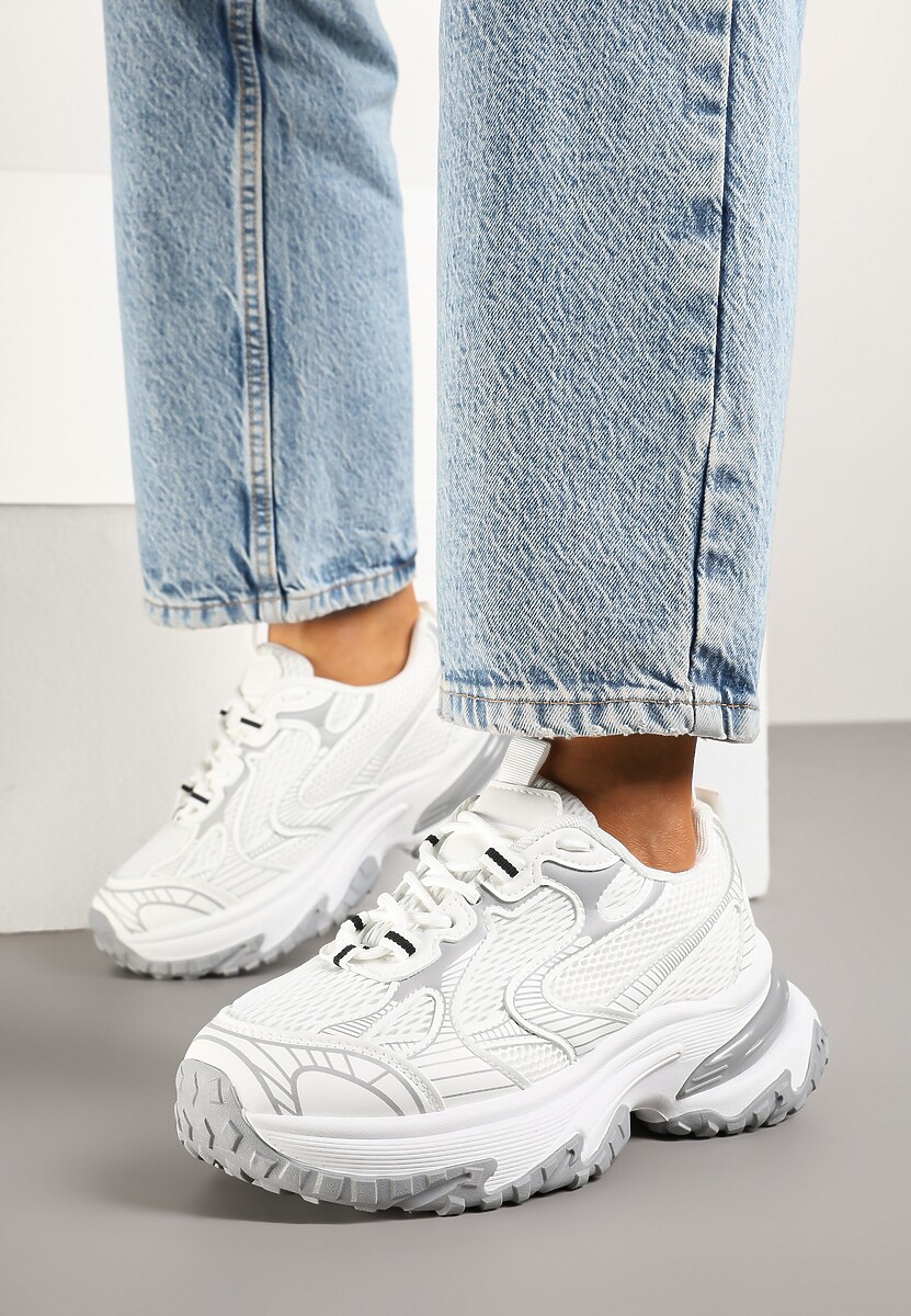 Białe Sneakersy na Platformie z Geometrycznym Wzorem Mevriane