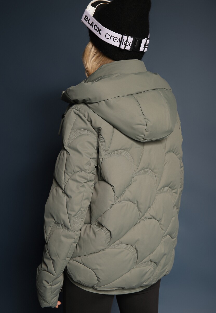 Ciemnozielona Pudełkowa Kurtka Zdobiona Pikowanymi Przeszyciami z Kapturem i Ściągaczami Ziasha