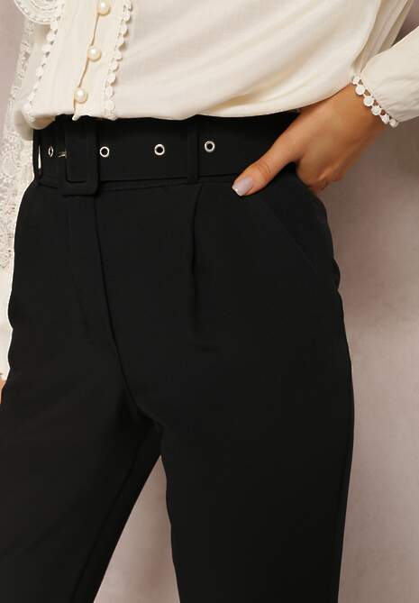 Czarne Spodnie z Paskiem Eudea