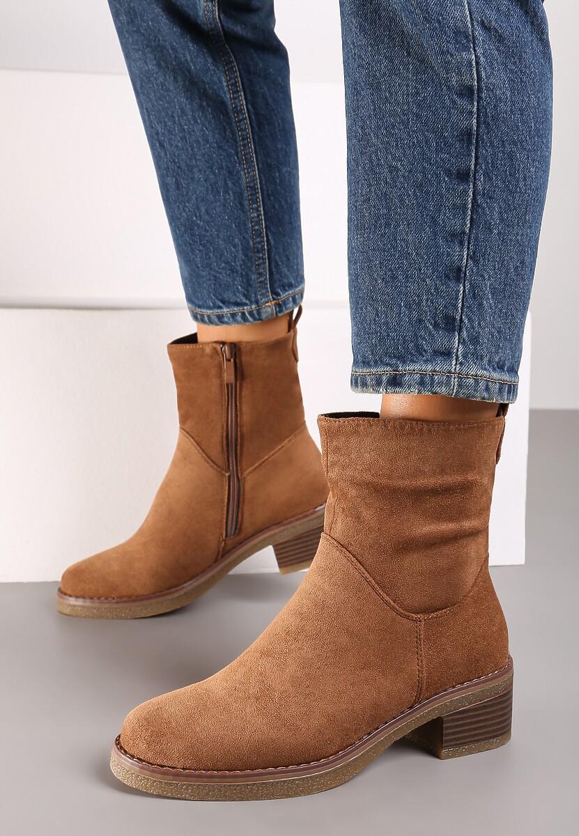 Brązowe Botki na Słupku z Lekkim Ociepleniem Arreina