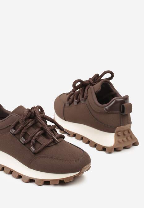 Brązowe Sneakersy na Platformie Ozdobionej Tłoczeniem Zerla