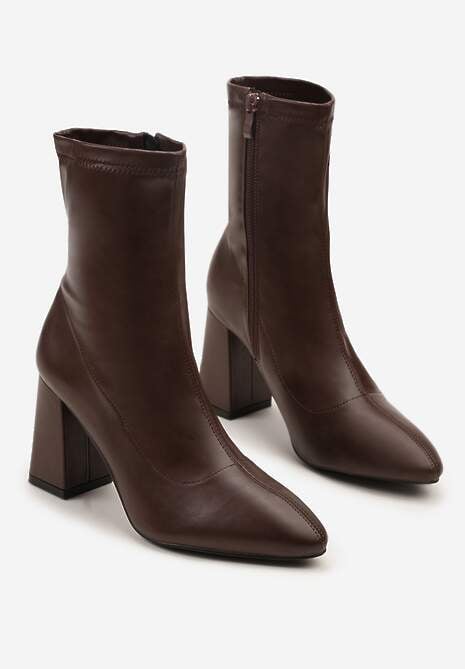 Ciemnobrązowe Botki Vices na Obcasie Typu Słupek ze Szpiczastym Noskiem Morenne