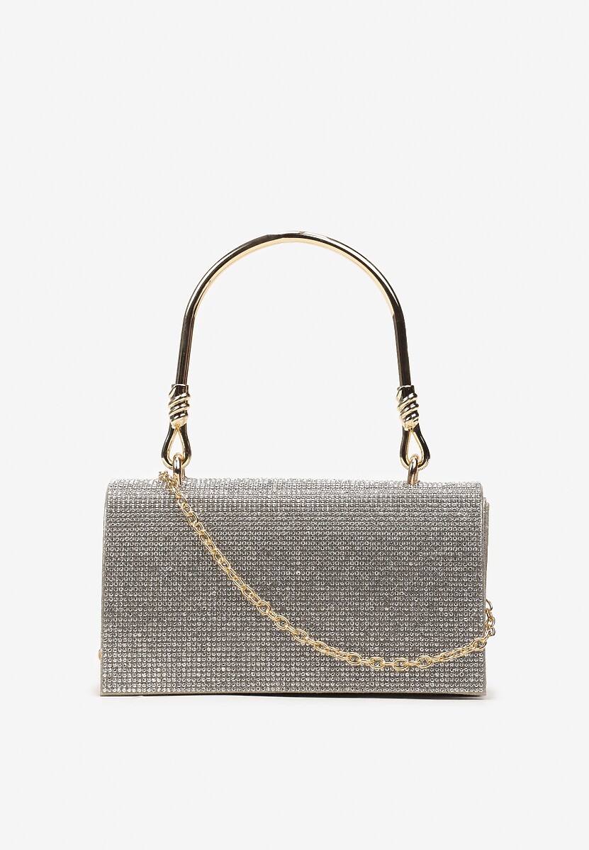 Czarna Mała Torebka w Cyrkonie z Rączką i Łańcuszkiem Haloa