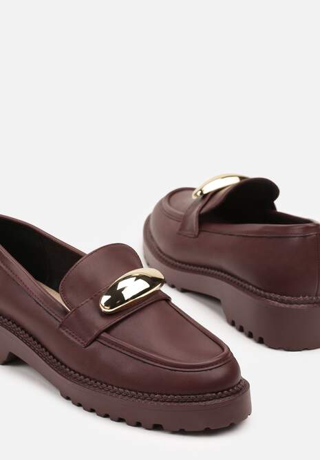 Bordowe Mokasyny Vices z Wkładką ze Skóry Naturalnej z Metaliczną Aplikacją Fergia