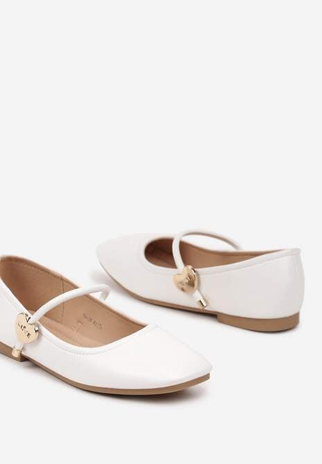 Białe Balerinki z Kwadratowym Noskiem i Ozdobną Sprzączką Neovia