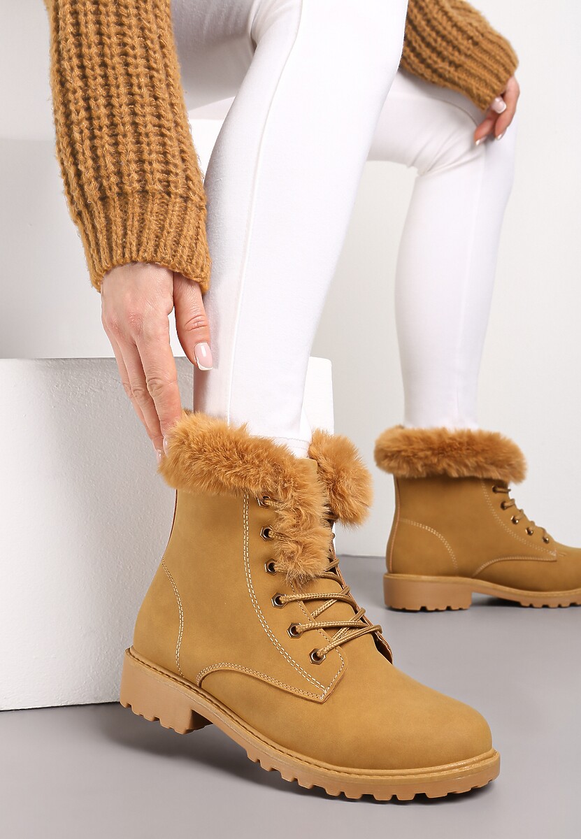 Białe Ocieplone Botki Trapery z Futerkiem Wokół Cholewki Atuval