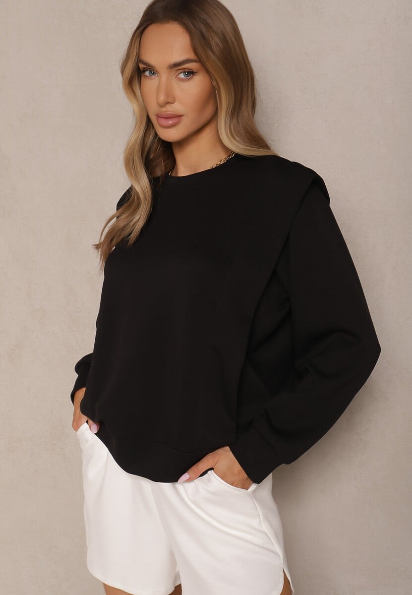 Czarna Bluza z Wiskozą z Szerokimi Ramionami Alioris