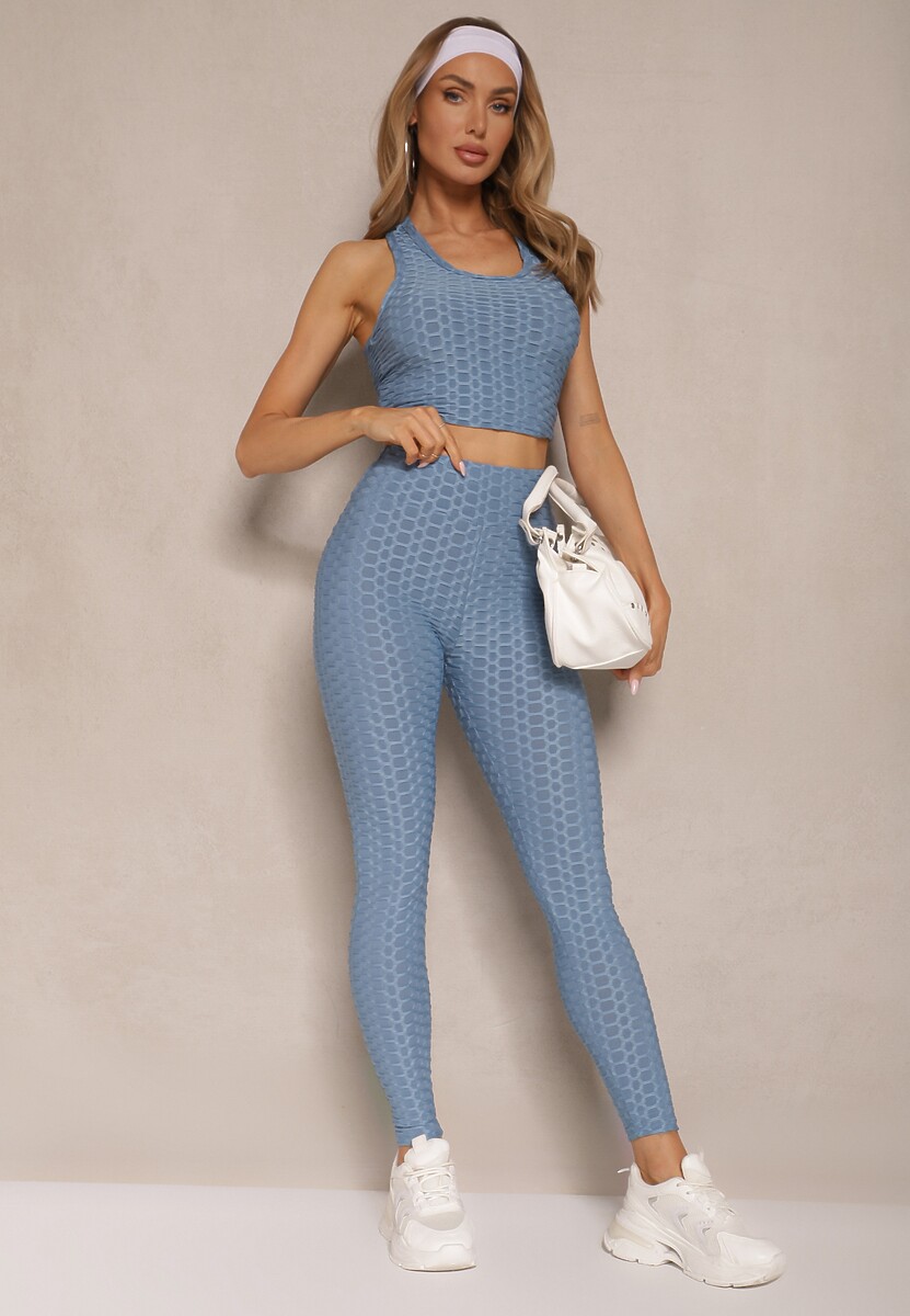 Granatowy Tank Top z Tłoczonym Wzorem Aeronna