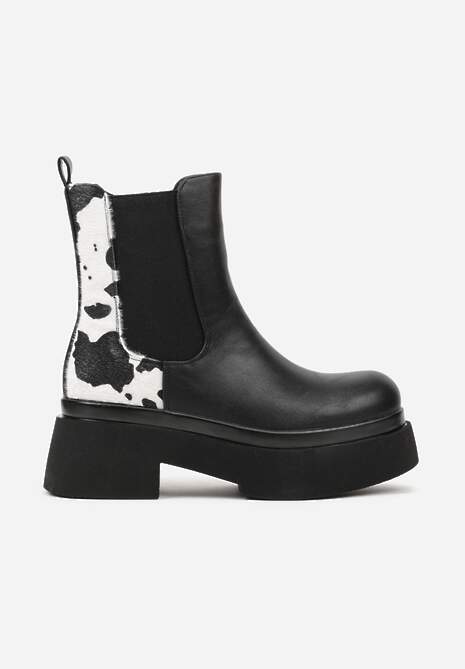 Czarno-Białe Botki Sztyblety na Platformie Tevirka