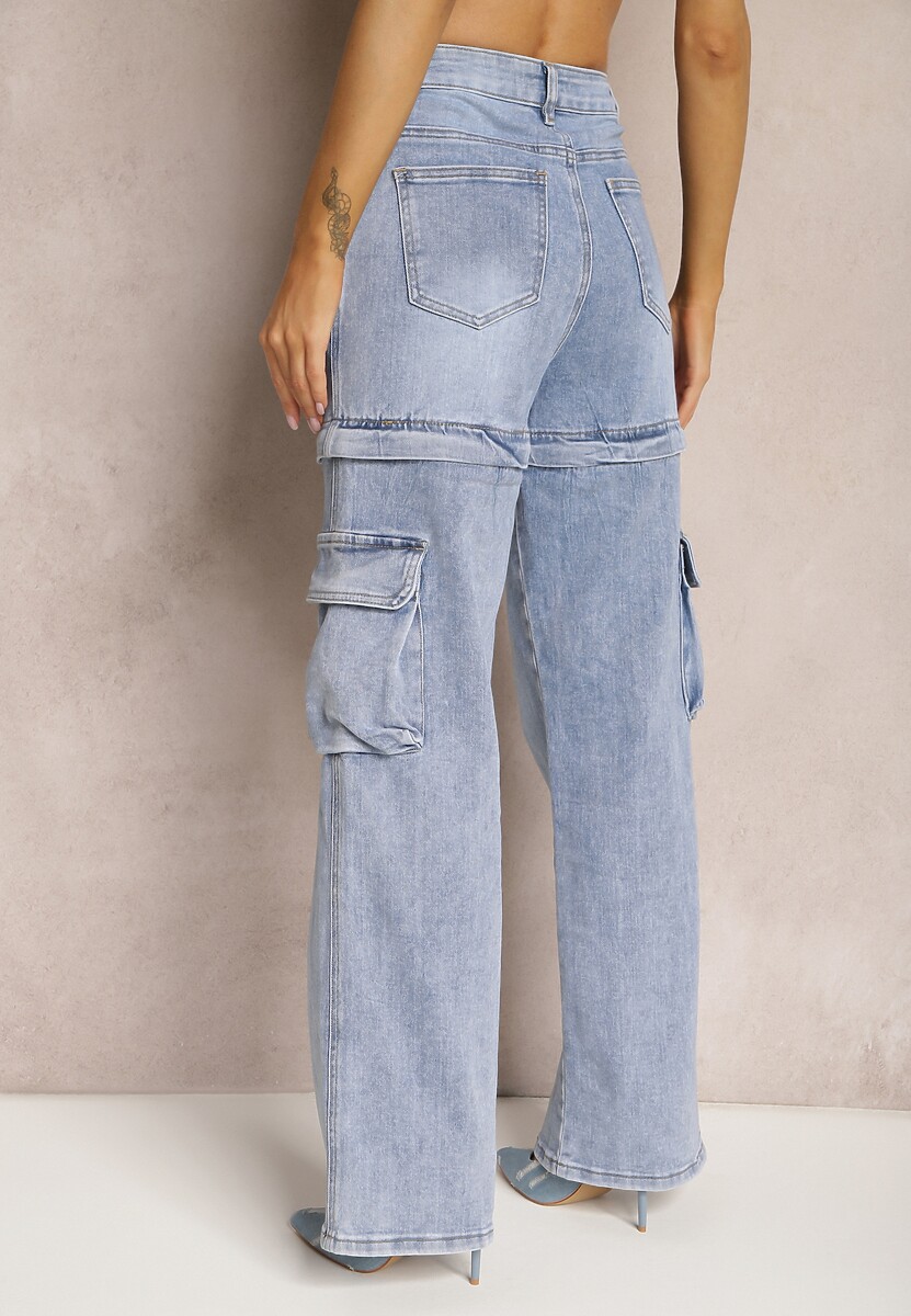 Niebieskie 2w1 Jeansy Szorty z Szerokimi Kieszeniami w Stylu Cargo Alace