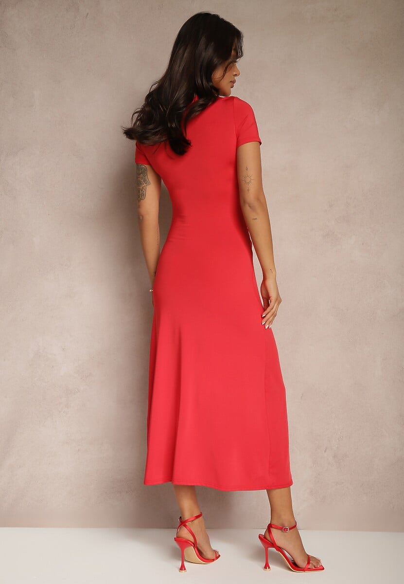 Czerwona Sukienka Bodycon z Marszczeniem w Talii  i Krótkimi Rękawami Aterezza