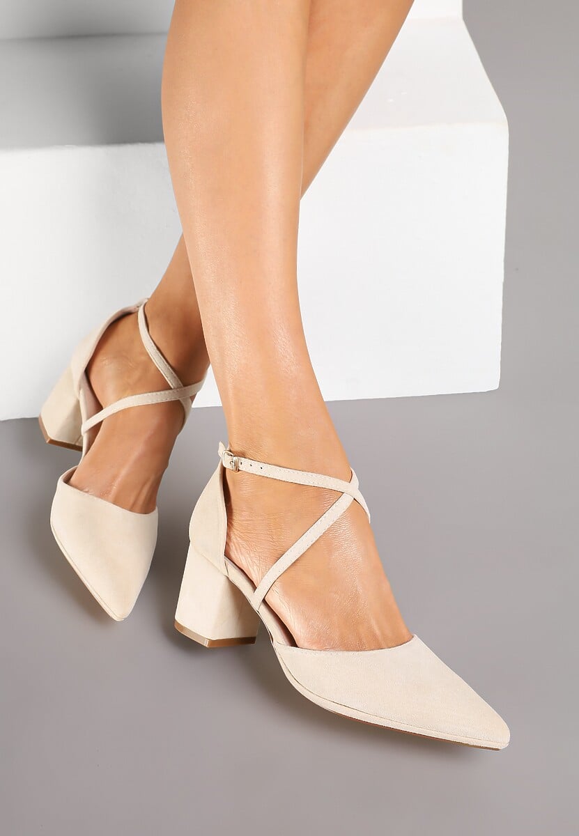 Czarne Czółenka Vices na Słupku z Wkładką ze Skóry Naturalnej i Ozdobnymi Paskami Lizzetta