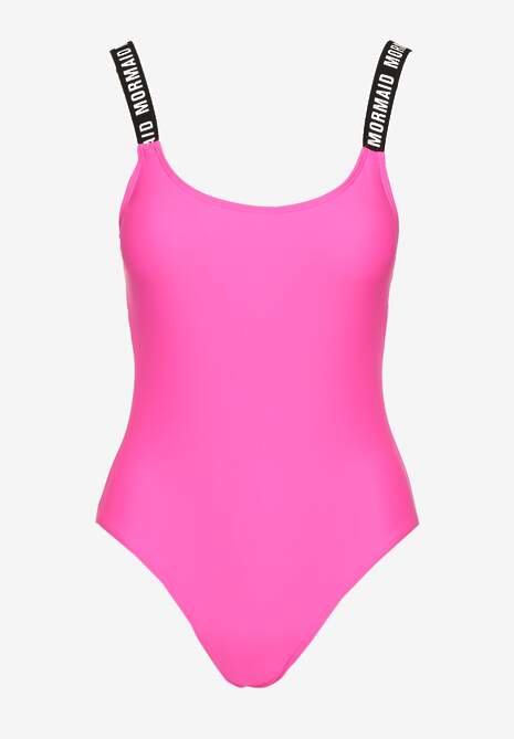 Fuksjowy Strój Kąpielowy z Usztywnianymi Miseczkami Ozdobiony Napisami Tenera