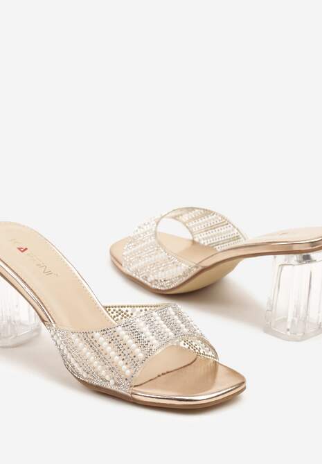 Szampańskie Transparentne Klapki na Słupku Ozdobione Cyrkoniami Sarfia