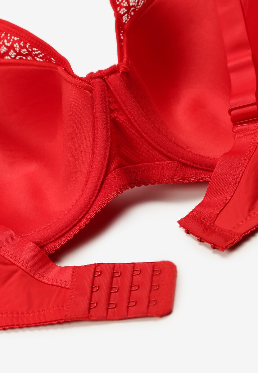 Czerwony Koronkowy Biustonosz Full Cup z Ozdobnymi Cyrkoniami na Kokardce Nikoriana