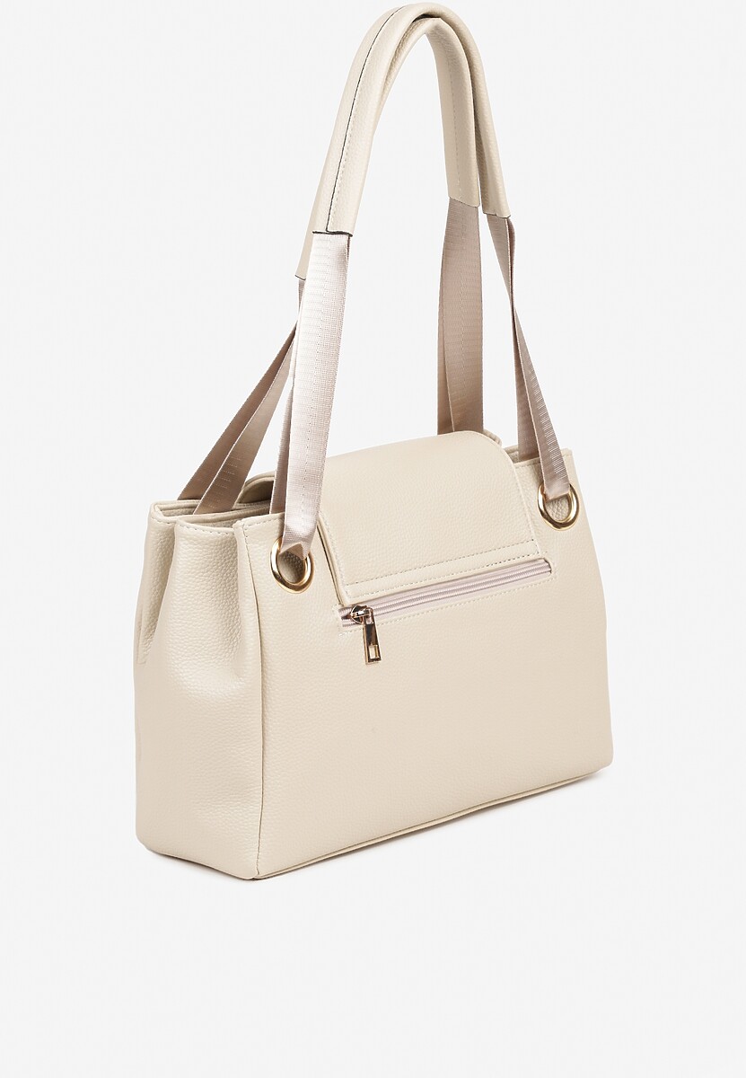 Jasnobeżowa Torebka na Ramię w Klasycznym Stylu z Klapą Idaletia