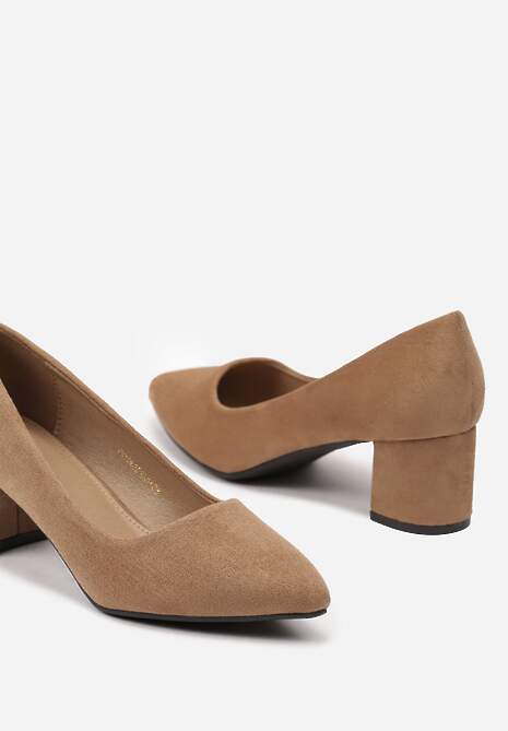 Ciemnobeżowe Casualowe Czółenka na Słupku Bastien