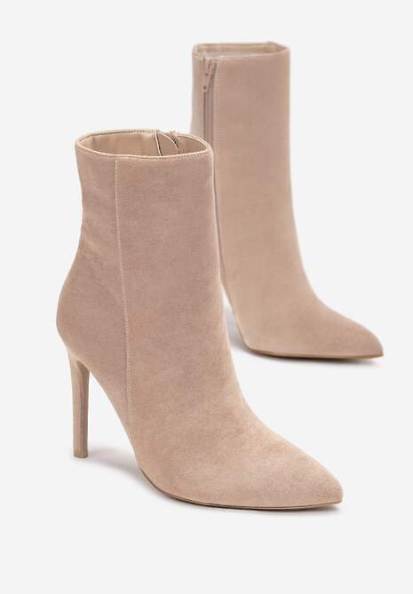 Ciemnobeżowe Botki na Szpilce ze Szpiczastym Noskiem Phaedronia