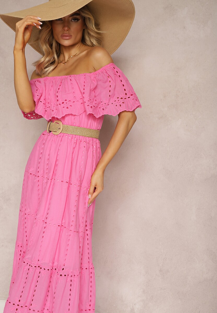 Różowa Rozkloszowana Sukienka z Falbankami Typu Hiszpanka Vianelle