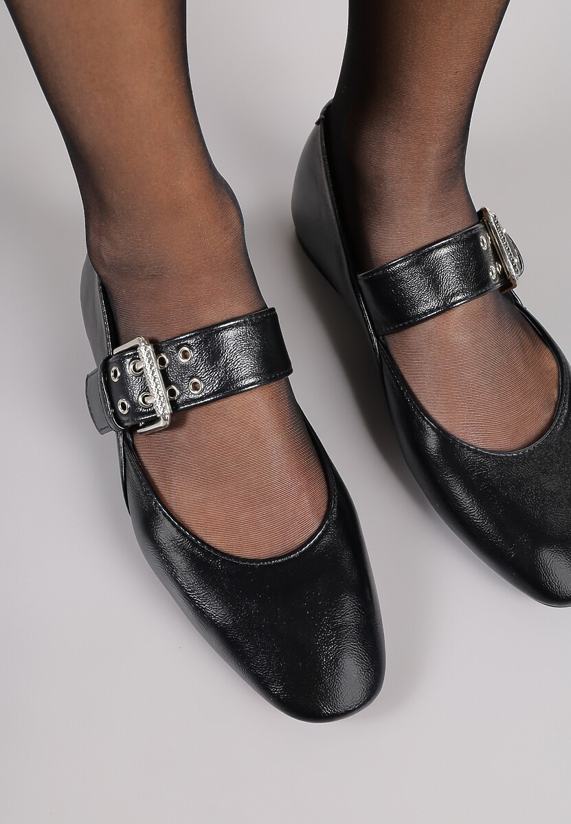 Czarne Balerinki Vices w Stylu Mary Jane ze Skórzaną Wkładką Rilaneia