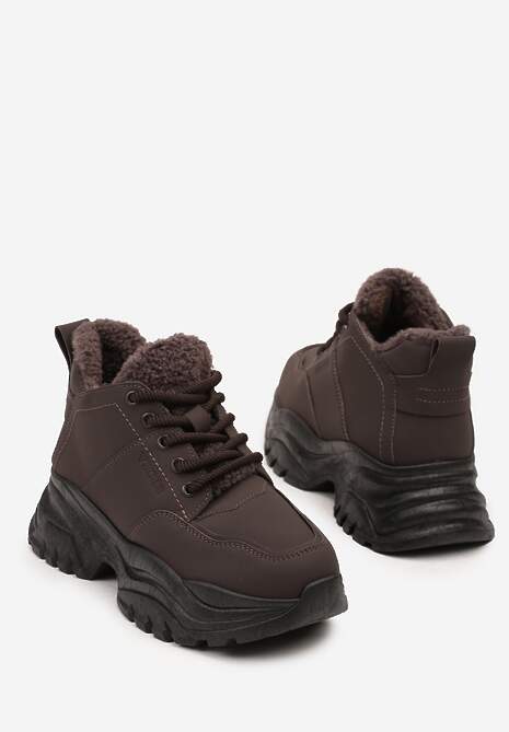 Brązowe Trapery Sneakersy Vices na Platformie z Tłoczeniem Nirrise