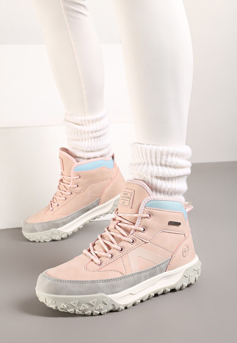 Różowe Traperki ze Sznurowaniem i Grubą Podeszwą Ellithrina